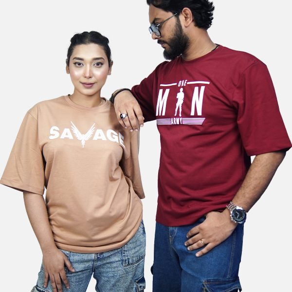 Premium Maroon and Brown Color Drop Shoulder t-shirt for Men and Women couple t-shirt